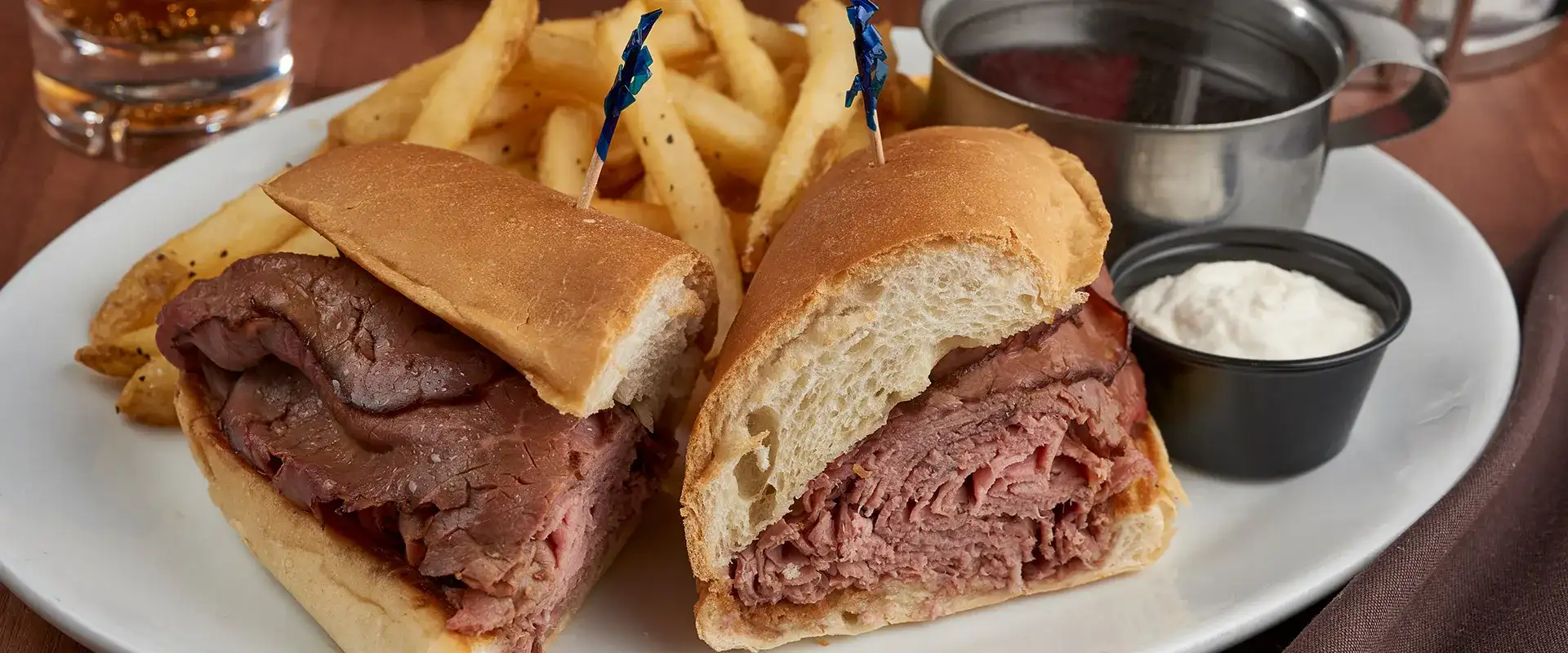 Roast beef sandwich and fries at Myron's.