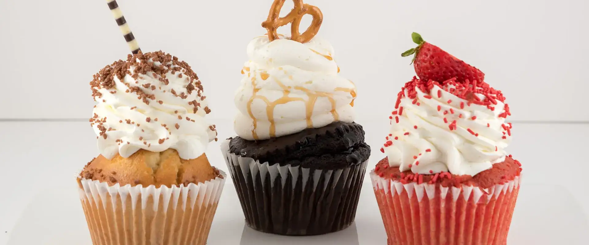 Three different cupcakes from Sidewalk Cafe.