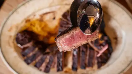 Plated steak slices