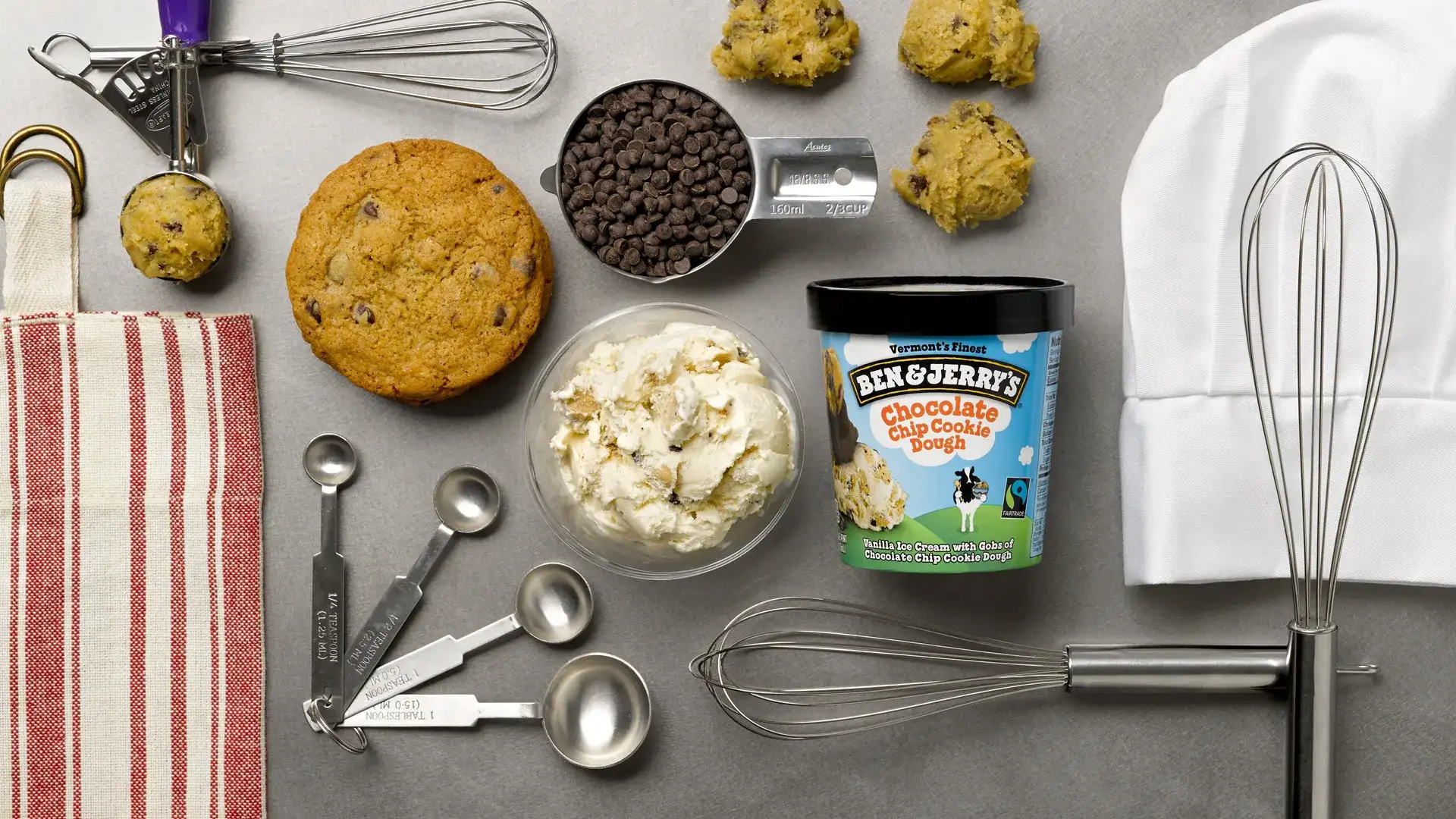Ben and Jerry's ingredients for cookie dough ice cream.