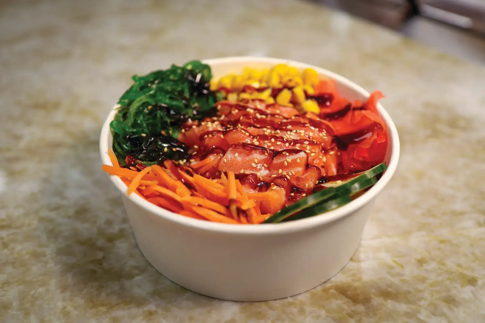 Poke Studio at Flamingo Las Vegas.  Salmon Side Angle