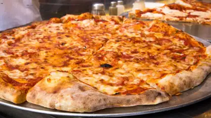 Thin Crust Cheese Pizza on Metal Tray