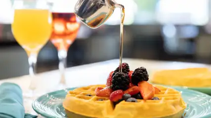 Waffles with syrup and fruit at Agave at Harrah's Ak-Chin.