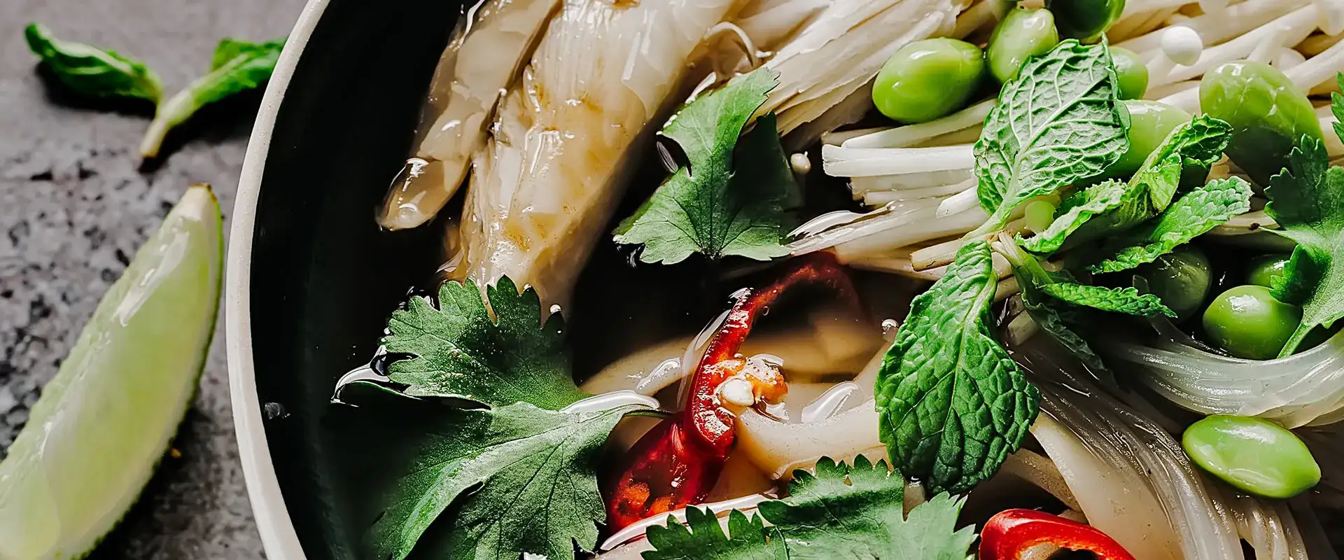 Asian soup with fresh vegetables.