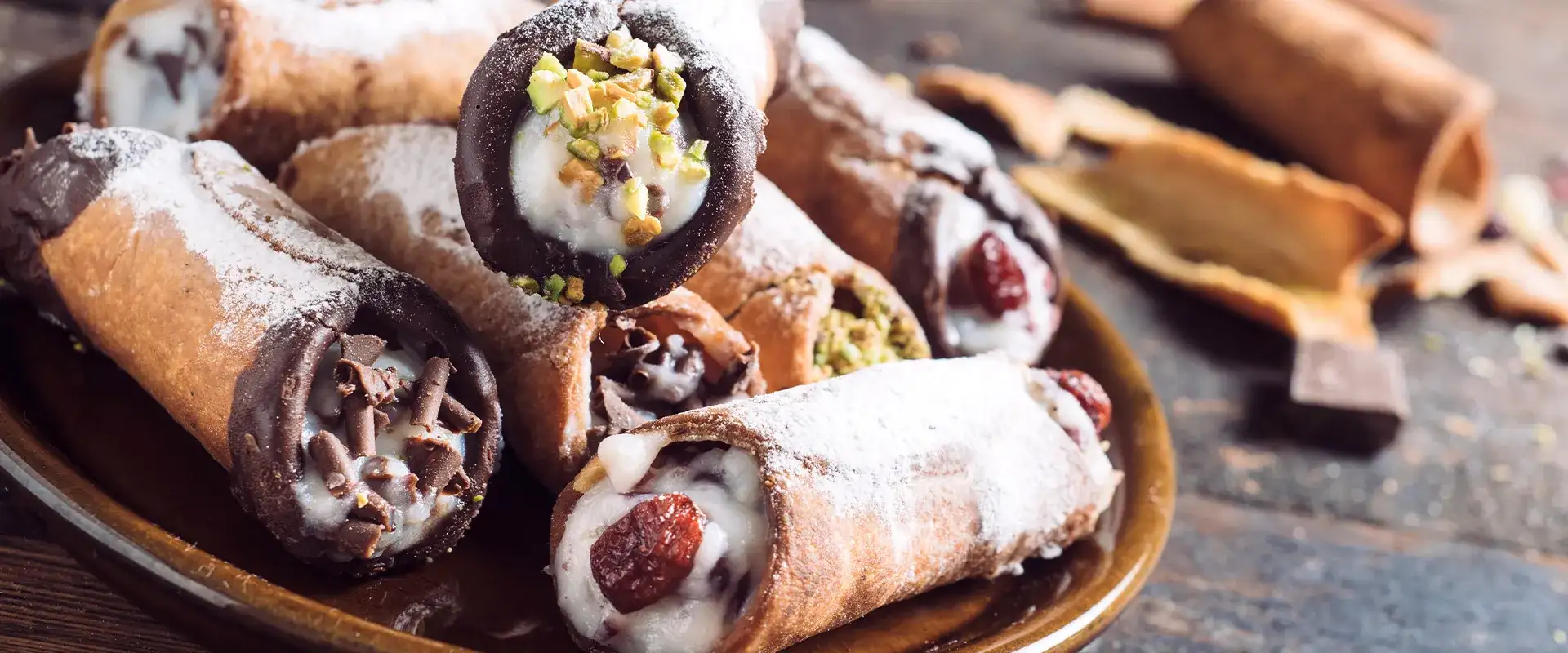 Plate of various cannoli's.
