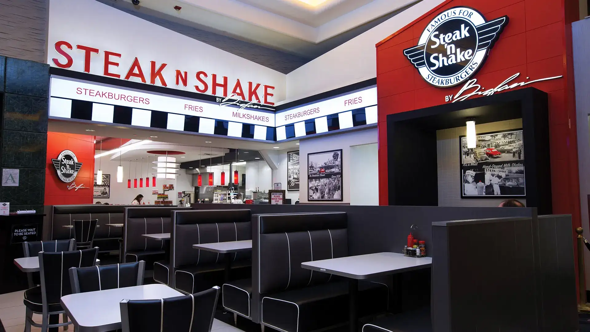 Seating area and counter at Steak 'n Shake.