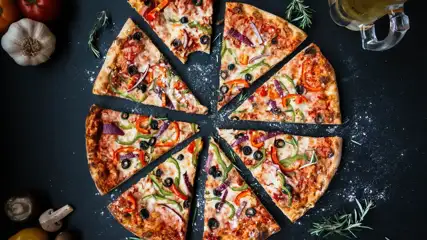 Pizza cut into slices