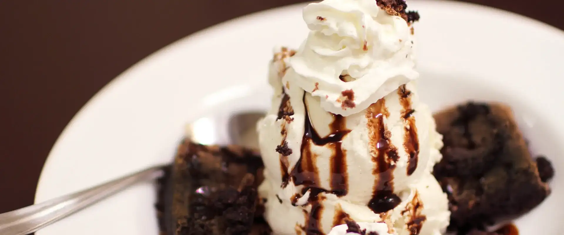 Brownie Sundae with whip cream.