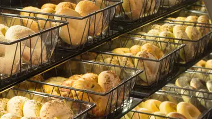 Racks with freshly baked bagels from Poolside Cafe at Tropicana Laughlin