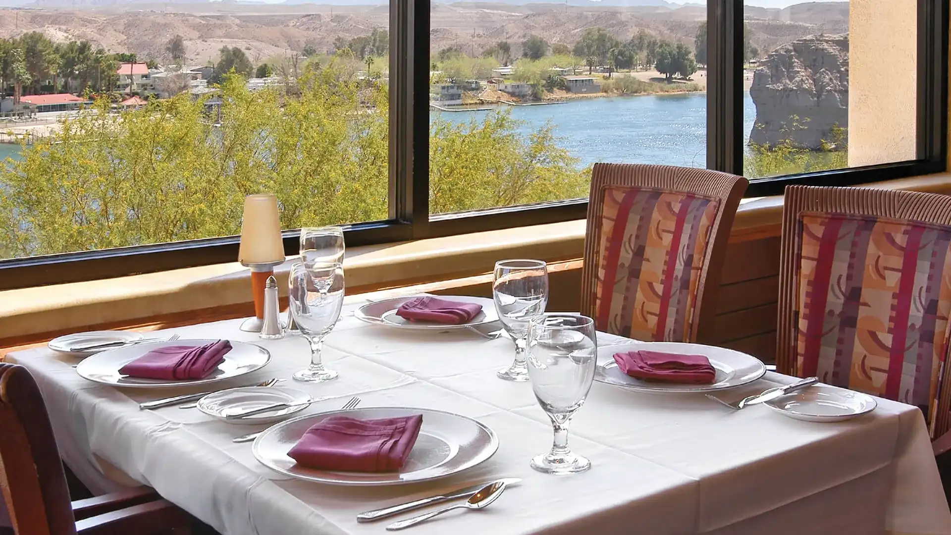 View of the river from a dining table at The Range.