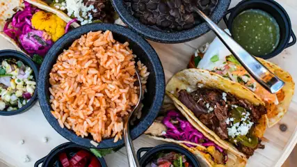 A variety of food on a table.
