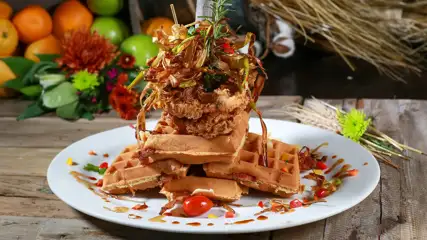 Hash House a Go Go Chicken and Waffles on a plate.