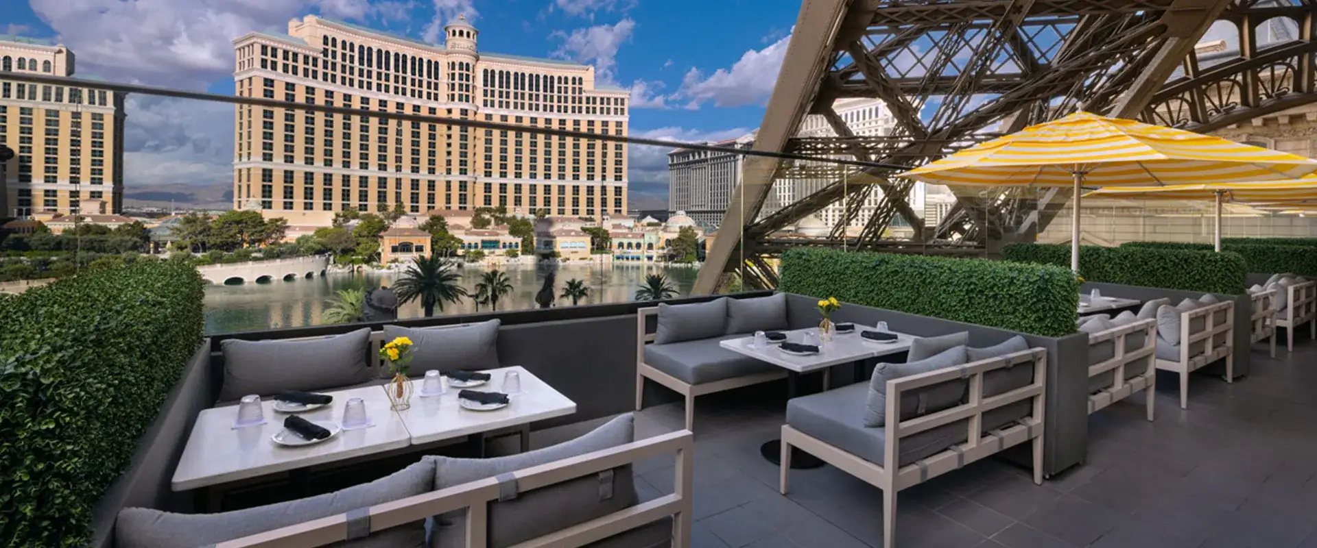 The dining view from Chéri Rooftop at Paris Las Vegas