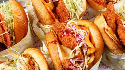 Trays of Sandwiches at Chicken Guy at Caesars Palace Las Vegas