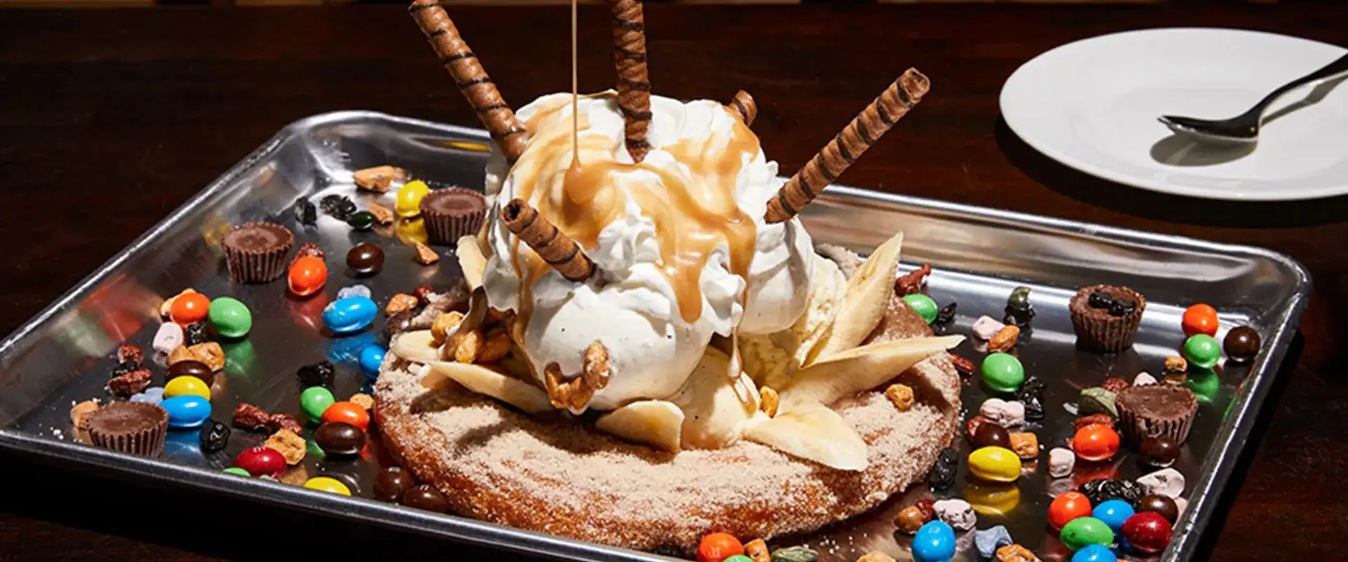 Oversized churro doughnut dessert