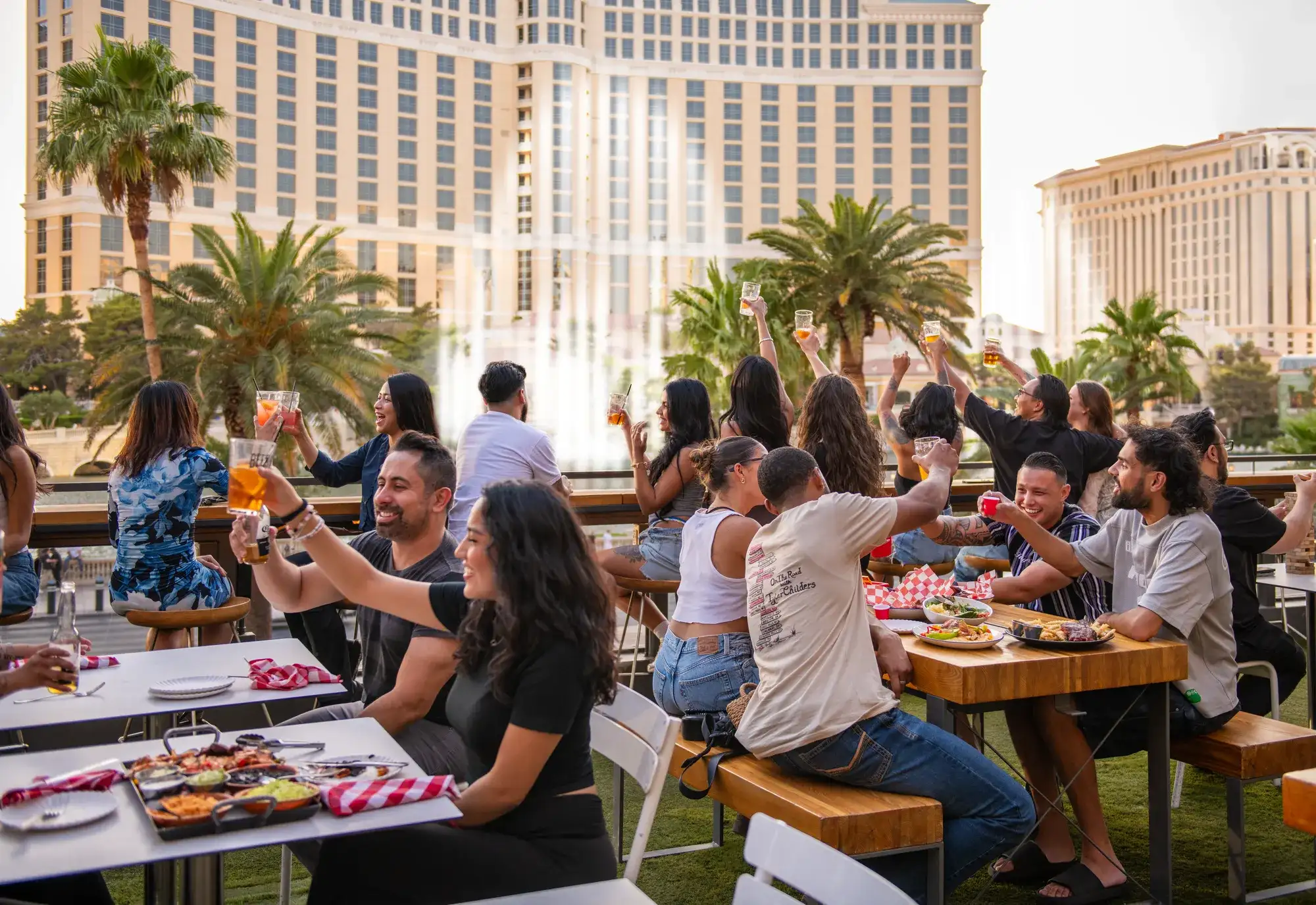 Group of Friends celebrating at Beer Park at Paris Las Vegas