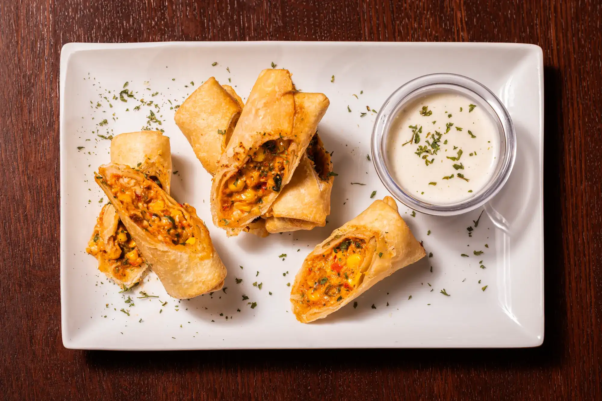Eggrolls on a plate from Big Waters Cafe