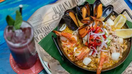 Variety of seafood in a dish.