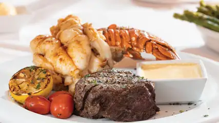 Steak, lobster tail, and accompaniments from Jack Binion's Steak House.