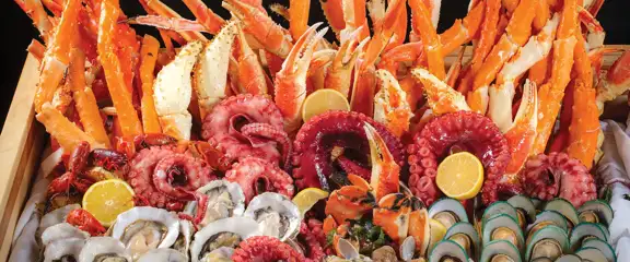 Assorted raw seafood at Baccanal Buffet located in Caesars Palace