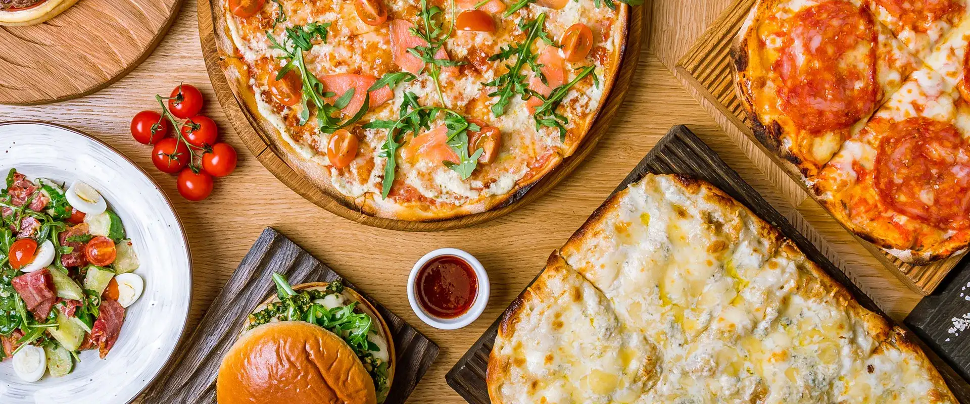 A variety of Italian food on a table.