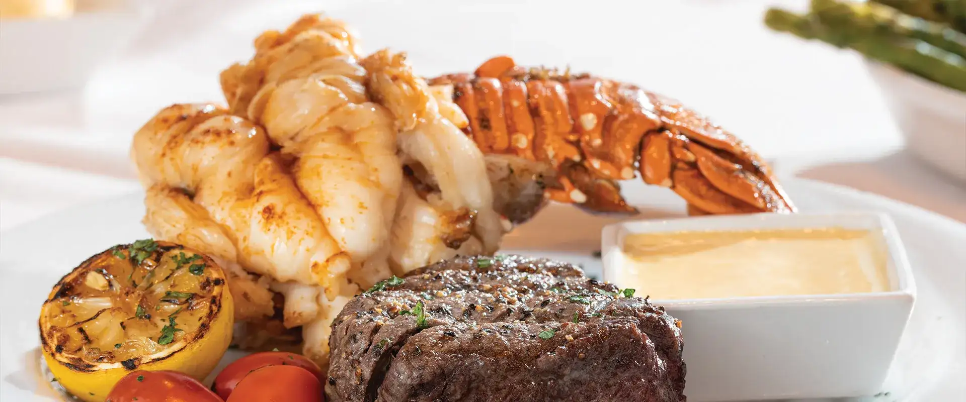 Steak, lobster tail, and accompaniments from Jack Binion's Steak House.