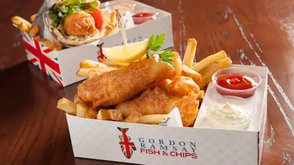 Fishwich and Fish and chips combos from Gordon Ramsay's Fish and Chips located at the LINQ Promenade