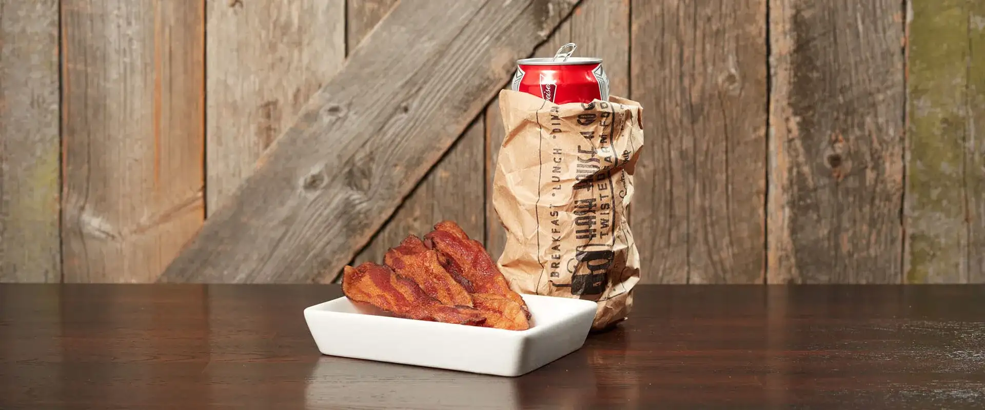 Hash House a Go Go O'Hare of the Dog Bacon and Can of Beer
