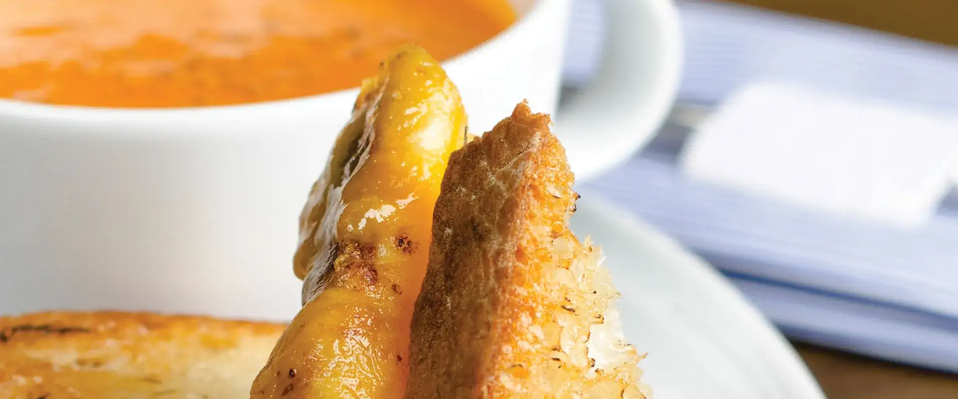 Soup and sandwich close-up.