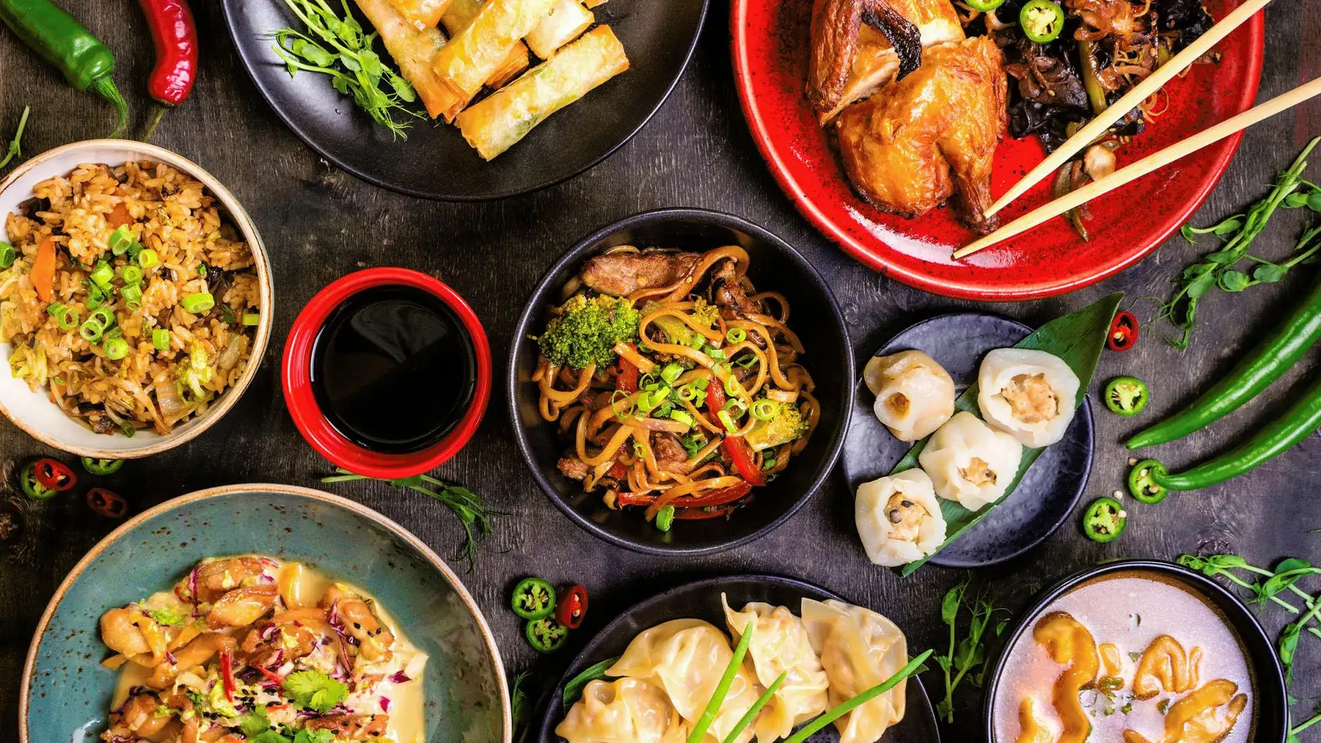 Various dishes of Asian cuisine