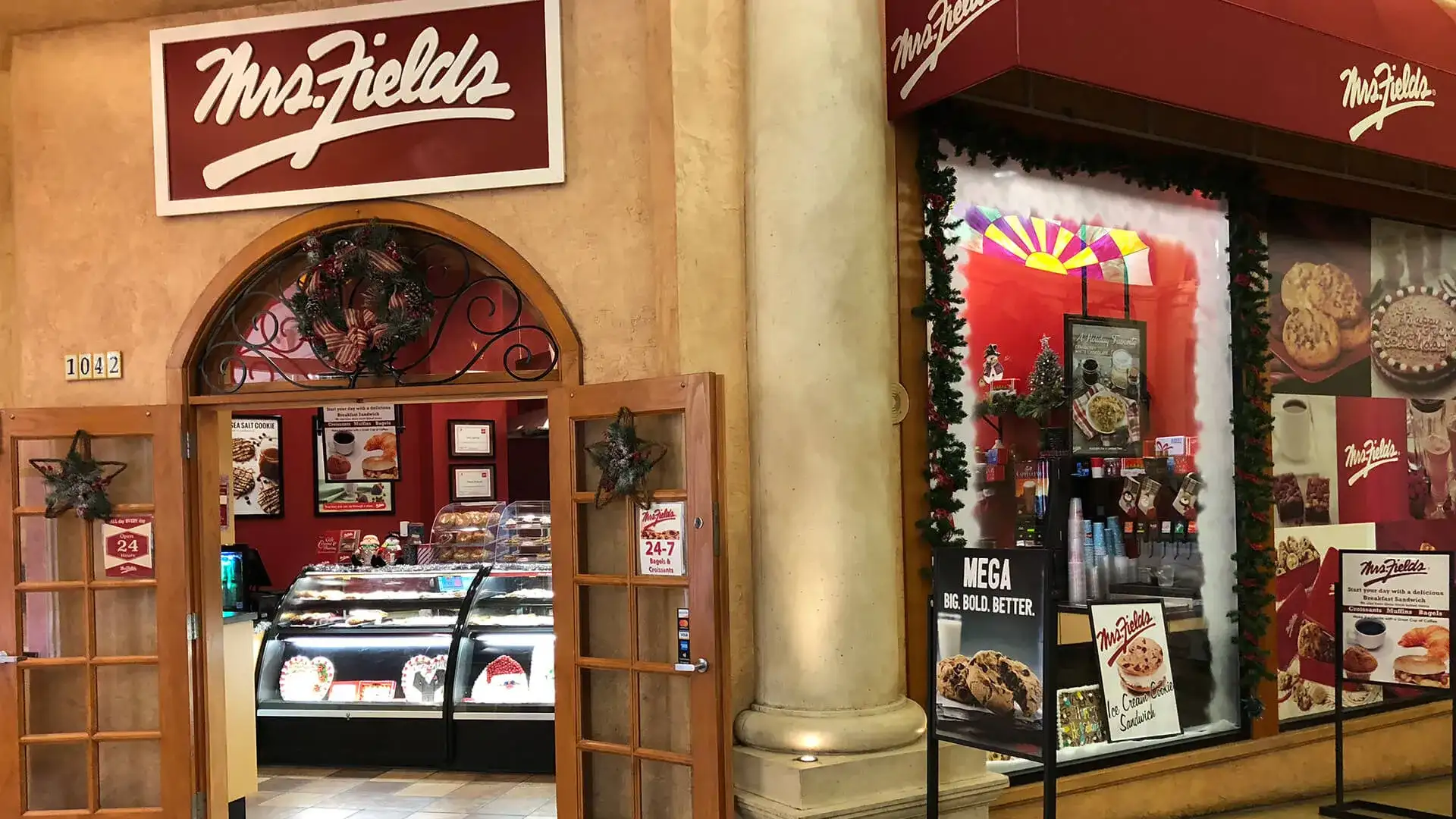 Exterior of the Mrs. Fields shop.
