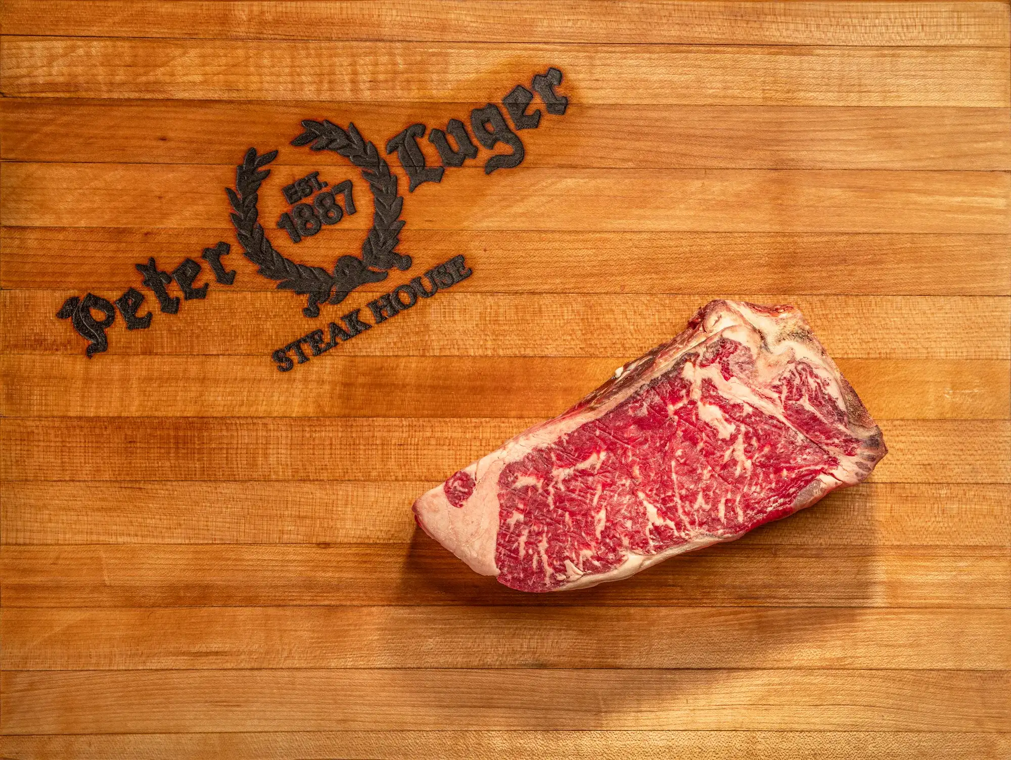 Steak on a Peter Luger cutting board