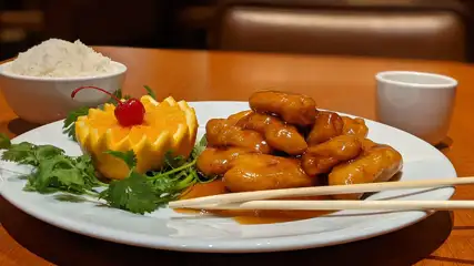 Orange chicken and white rice.