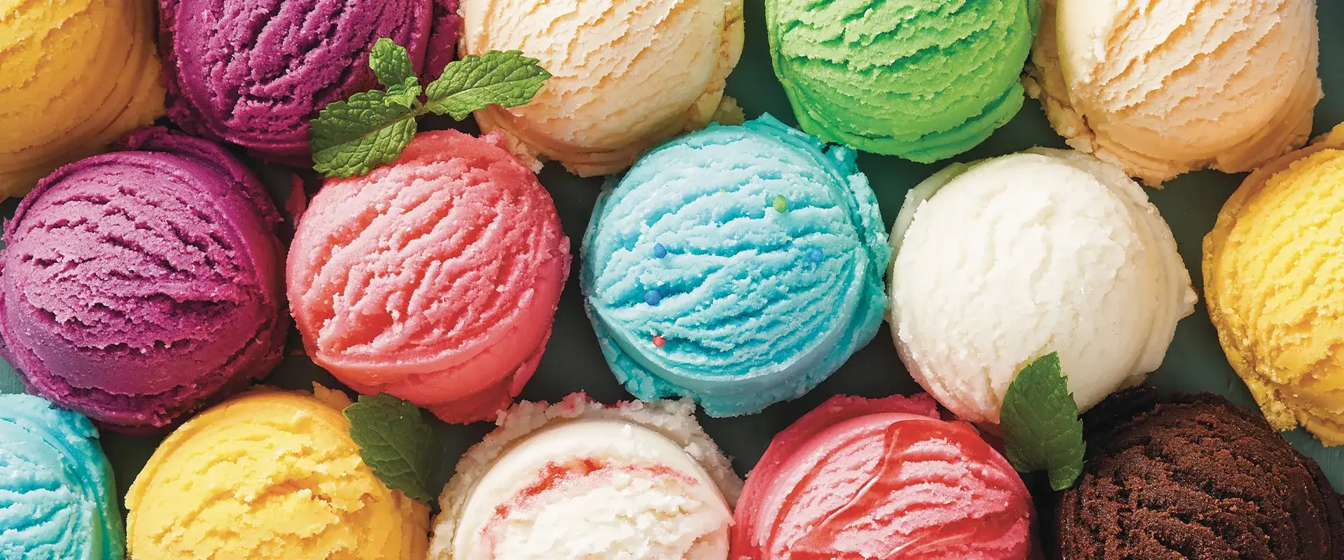 Various flavors of ice cream all laid out in scoops