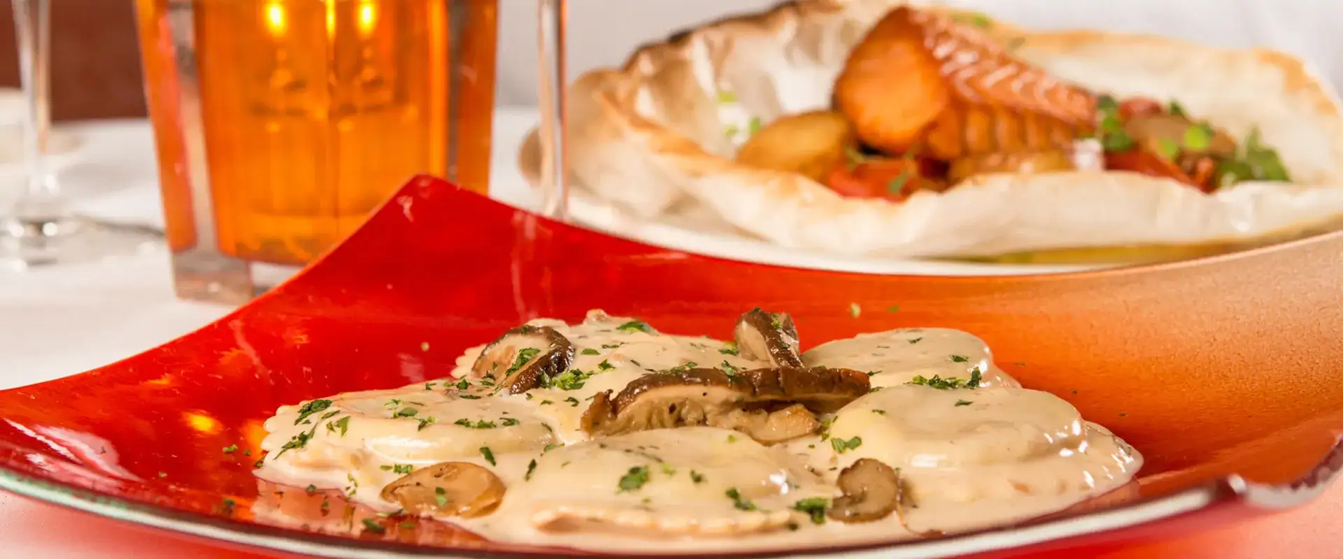 Plate of mushroom ravioli from La Strada.