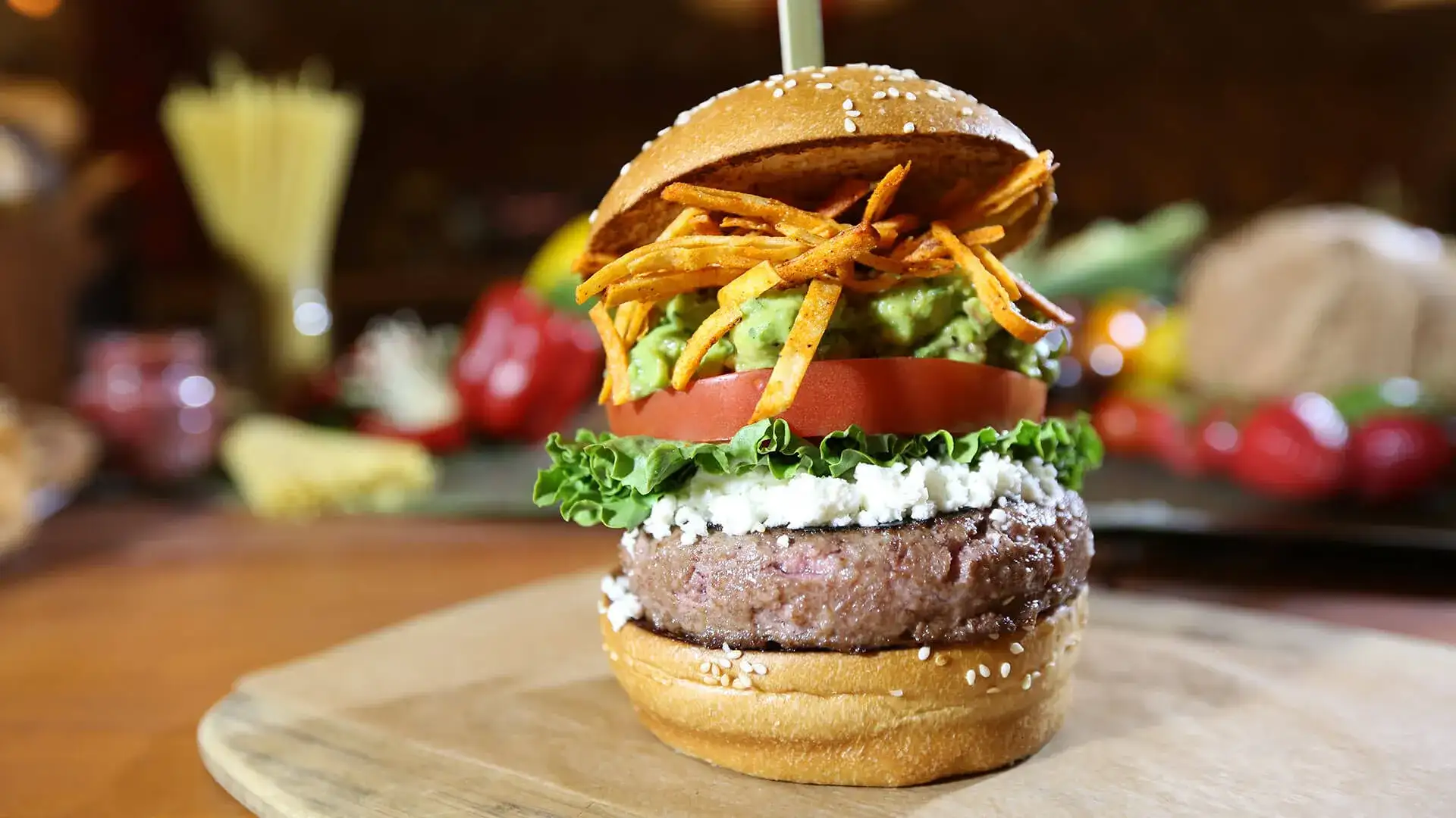 Hamburger with guacamole.