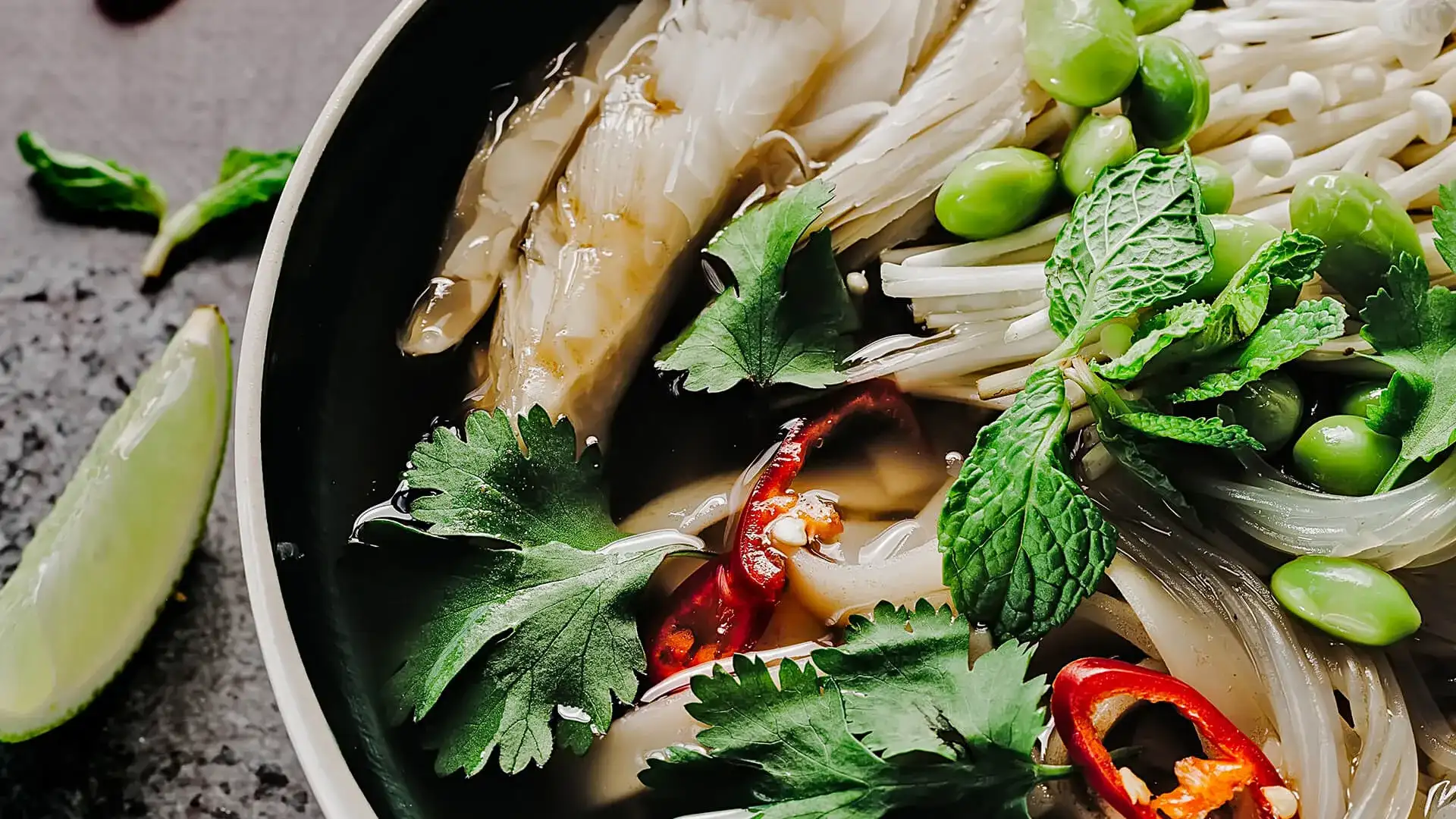 Asian soup with fresh vegetables.